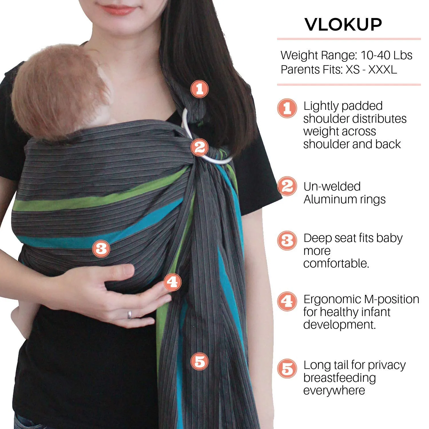 Ring Sling Baby Carrier, Soft Cotton Baby Sling Carrier Newborn to Toddler, Baby Wrap Carrier for Plus Size Parents, Perfect Shower Gift, Rock