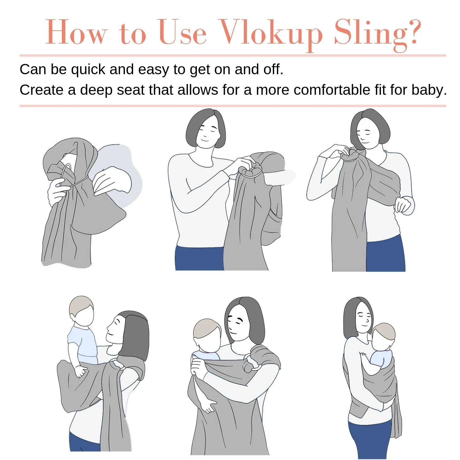 Ring Sling Baby Carrier, Soft Cotton Baby Sling Carrier Newborn to Toddler, Baby Wrap Carrier for Plus Size Parents, Perfect Shower Gift, Rock