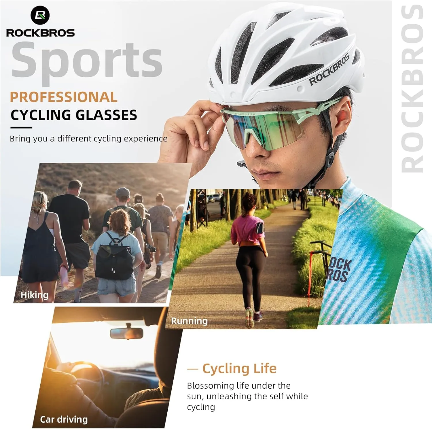 ROCKBROS Cycling Glasses Colour-changing UV Protection Against Wind and Sand Sports Glasses for Men Women Cycling Goggles