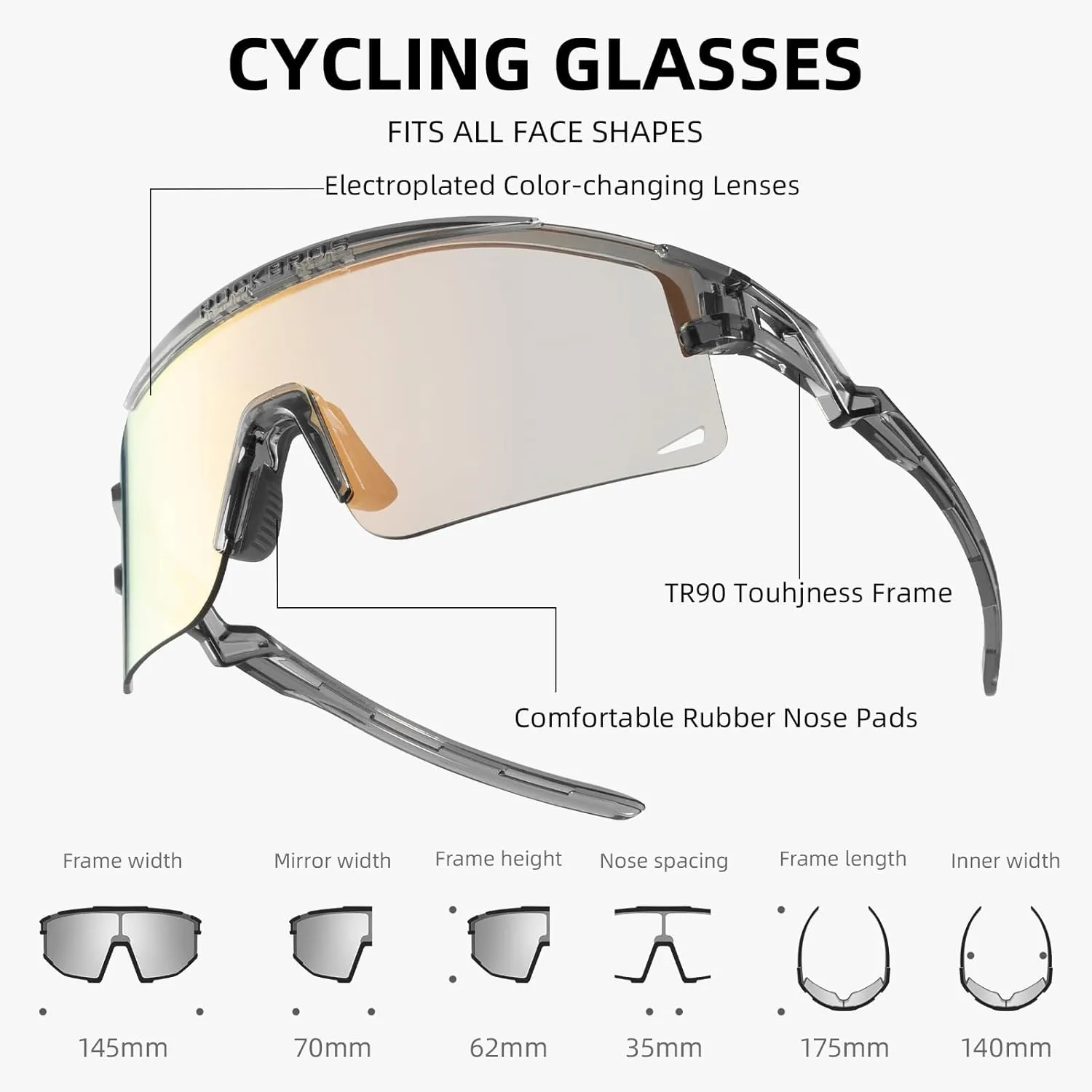 ROCKBROS Cycling Glasses Colour-changing UV Protection Against Wind and Sand Sports Glasses for Men Women Cycling Goggles