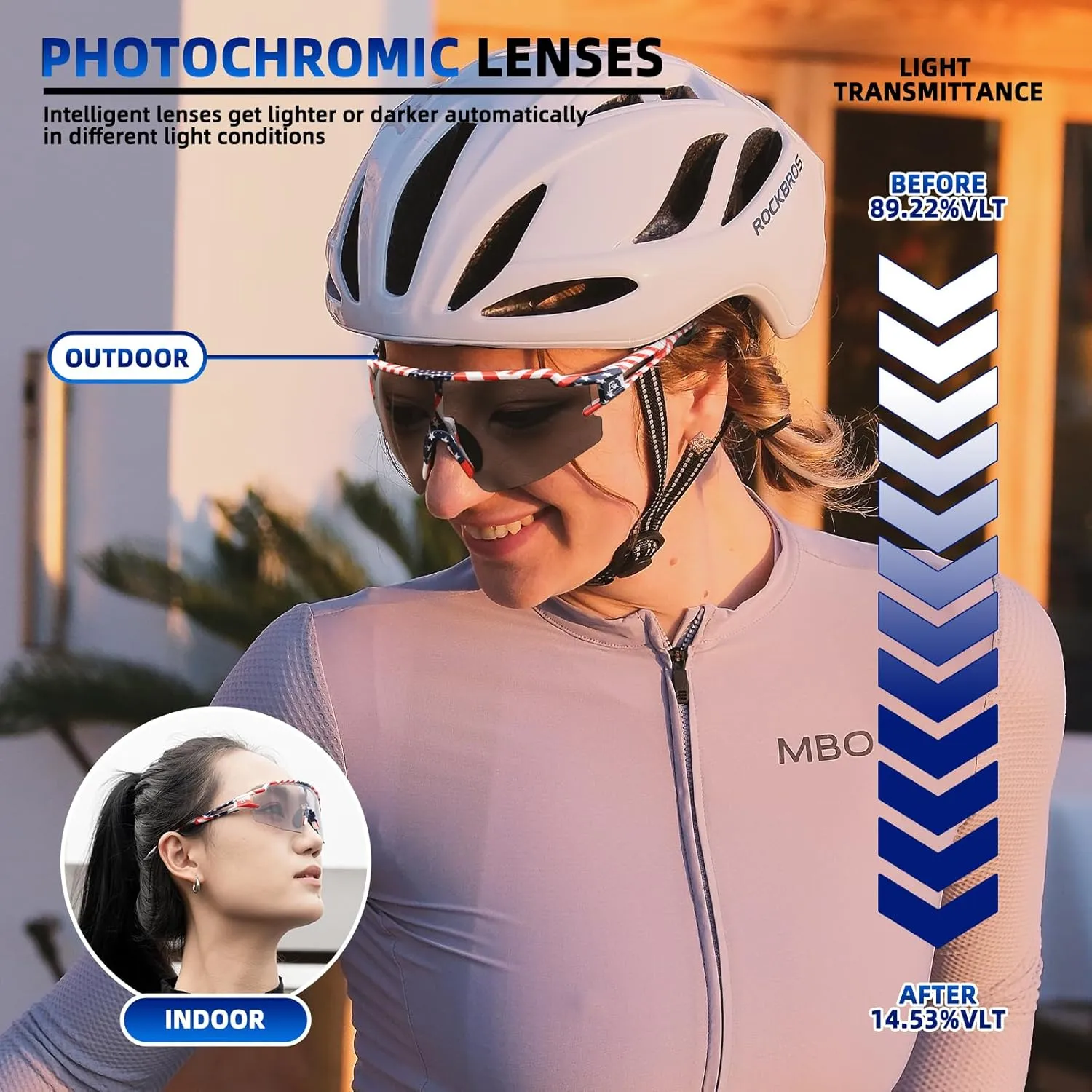 ROCKBROS Photochromic Sports Sunglasses for Men Women Cycling UV Protection