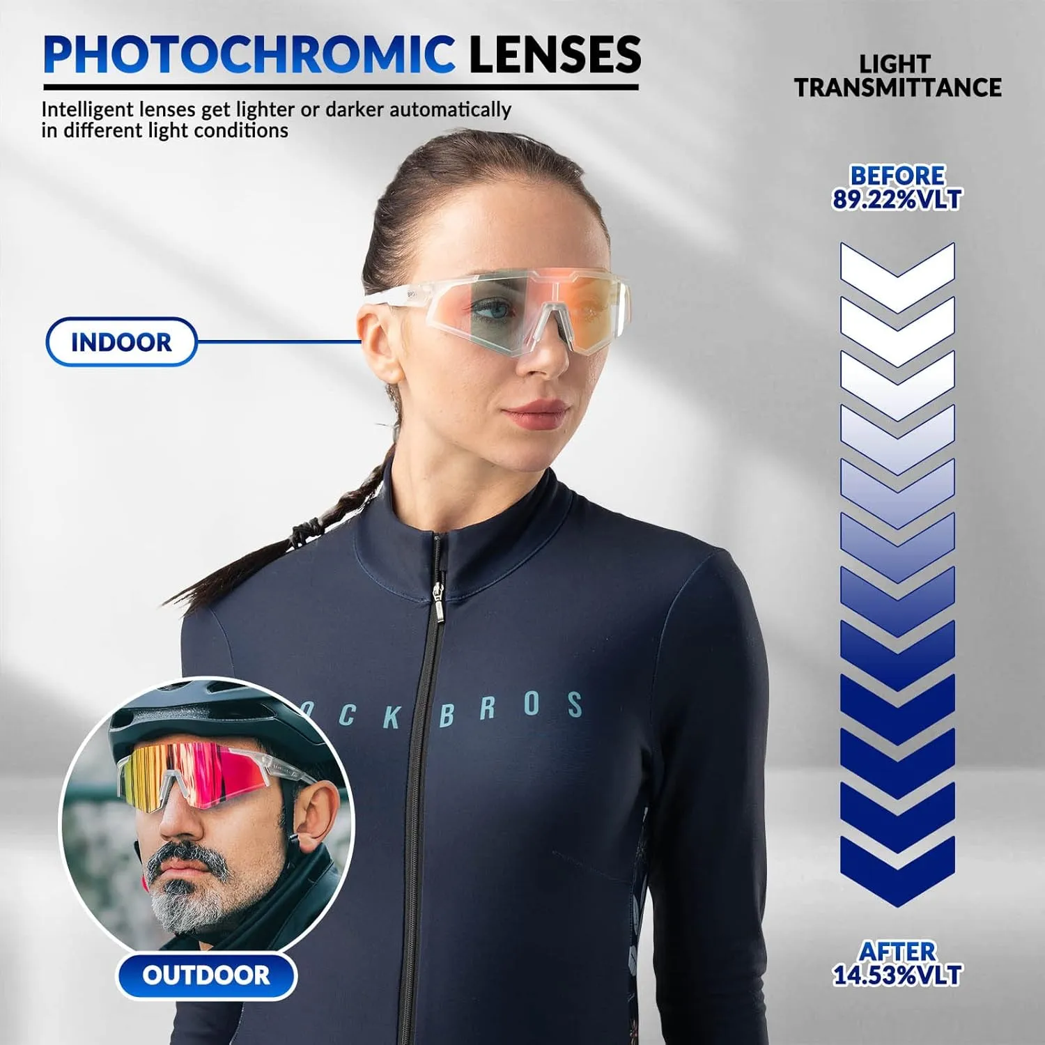 ROCKBROS Photochromic Sports Sunglasses UV Protection for Men Women Cycling