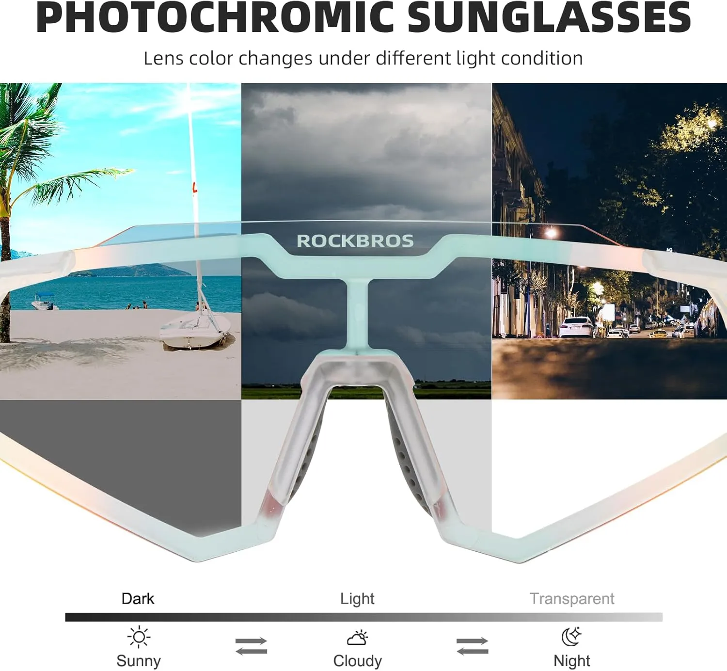 ROCKBROS Photochromic Sports Sunglasses UV Protection for Men Women Cycling
