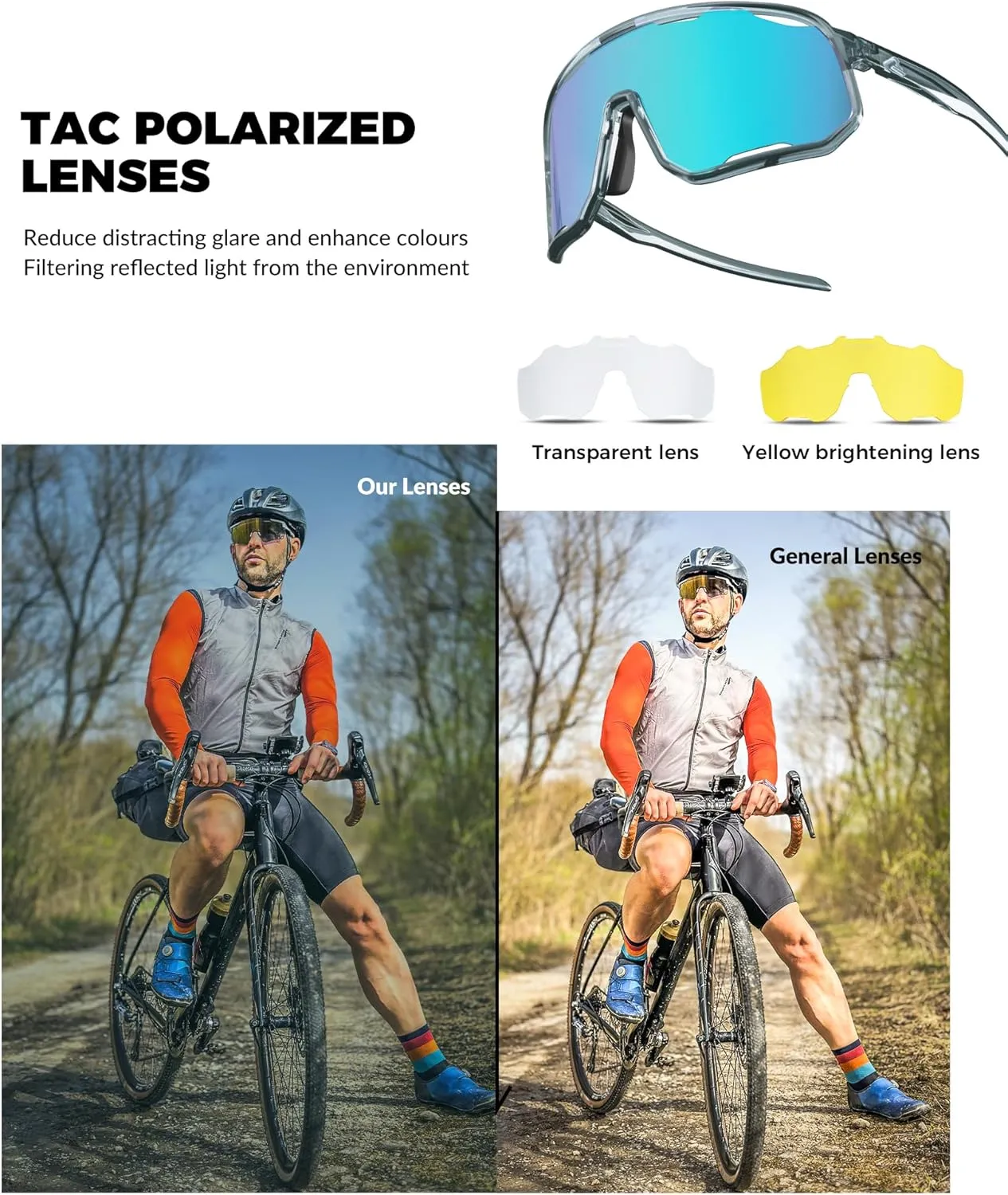 ROCKBROS Photochromic Sunglasses for Men Women,UV400 Protection Cycling Glasses,MTB Cycling Sports Sunglasses,3 Lenses
