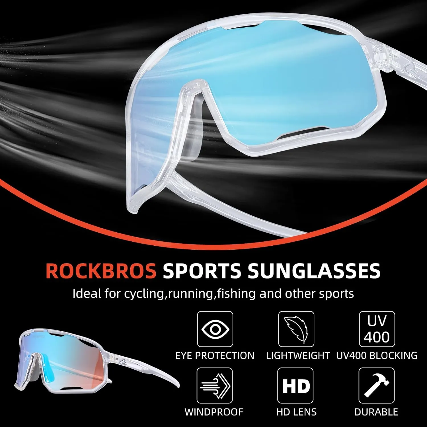 ROCKBROS Photochromic Sunglasses for Men Women,UV400 Protection Cycling Glasses,MTB Cycling Sports Sunglasses,3 Lenses