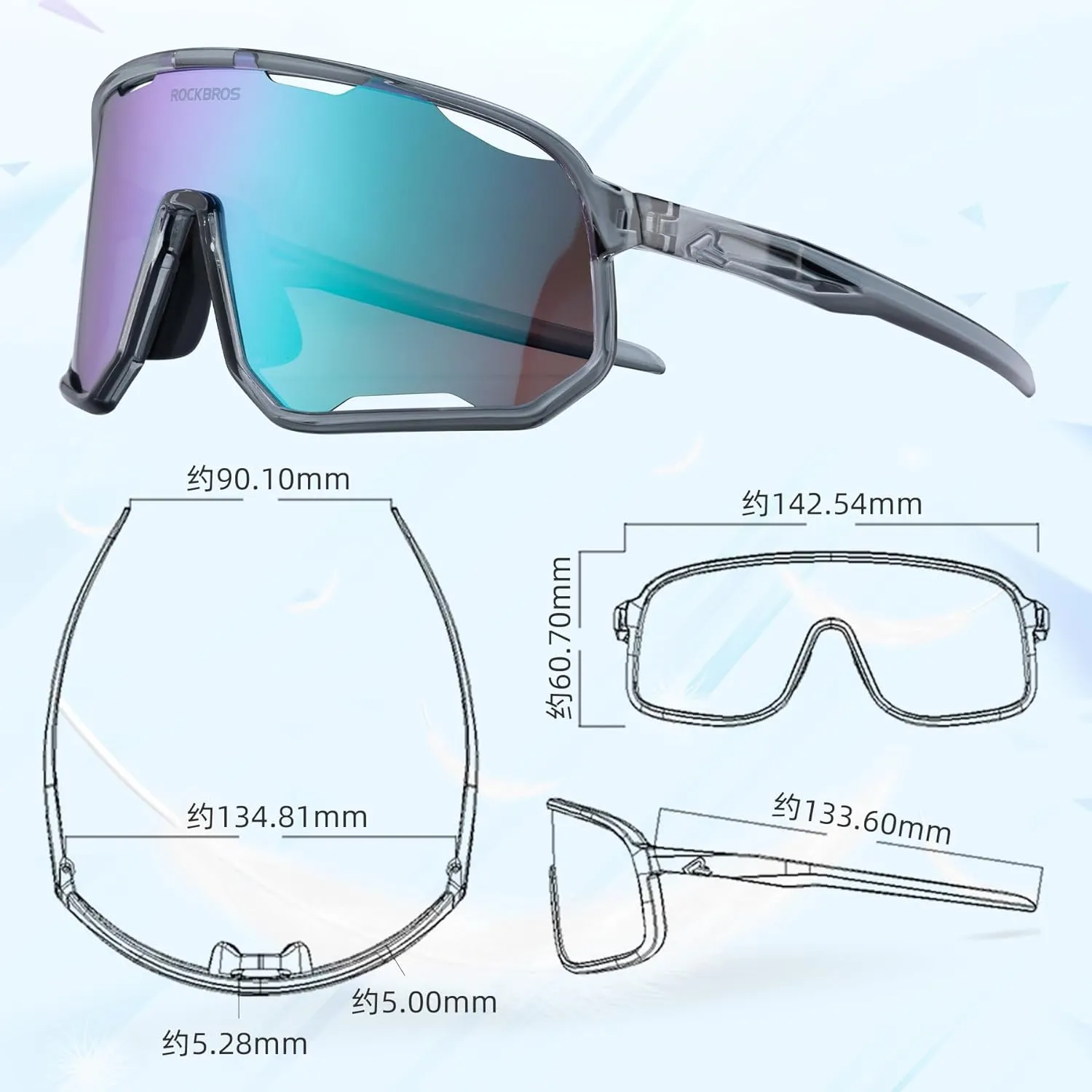 ROCKBROS Photochromic Sunglasses for Men Women,UV400 Protection Cycling Glasses,MTB Cycling Sports Sunglasses,3 Lenses