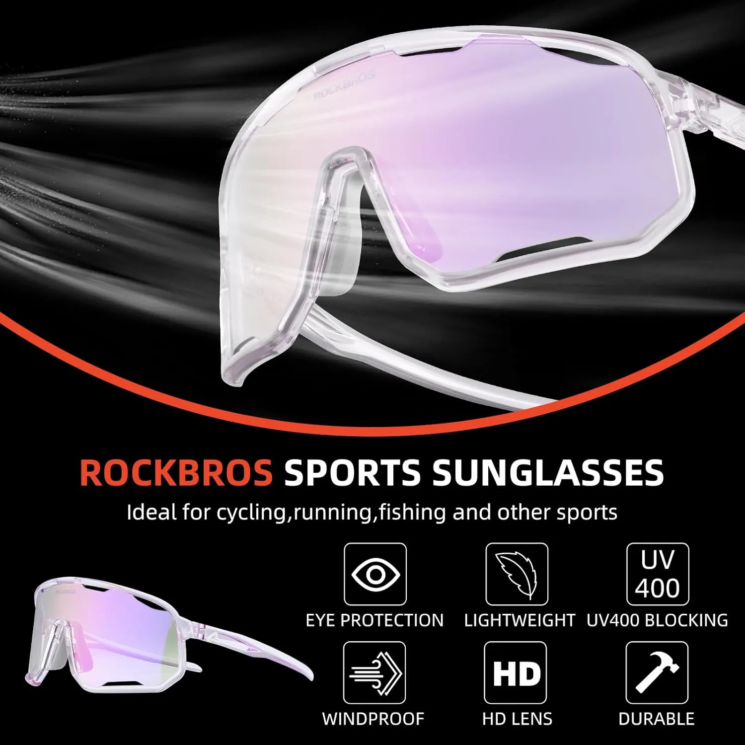 ROCKBROS Photochromic Sunglasses for Men Women,UV400 Protection Cycling Glasses,MTB Cycling Sports Sunglasses,3 Lenses