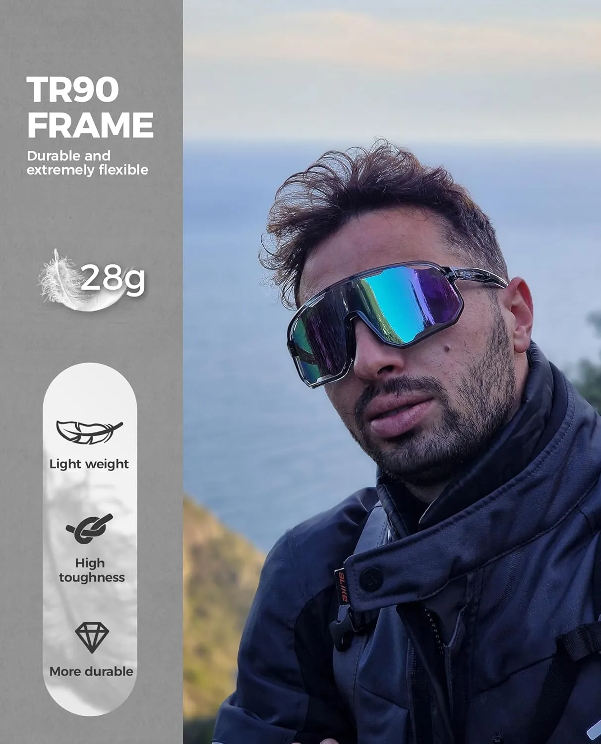 ROCKBROS Photochromic Sunglasses for Men Women,UV400 Protection Cycling Glasses,MTB Cycling Sports Sunglasses,3 Lenses