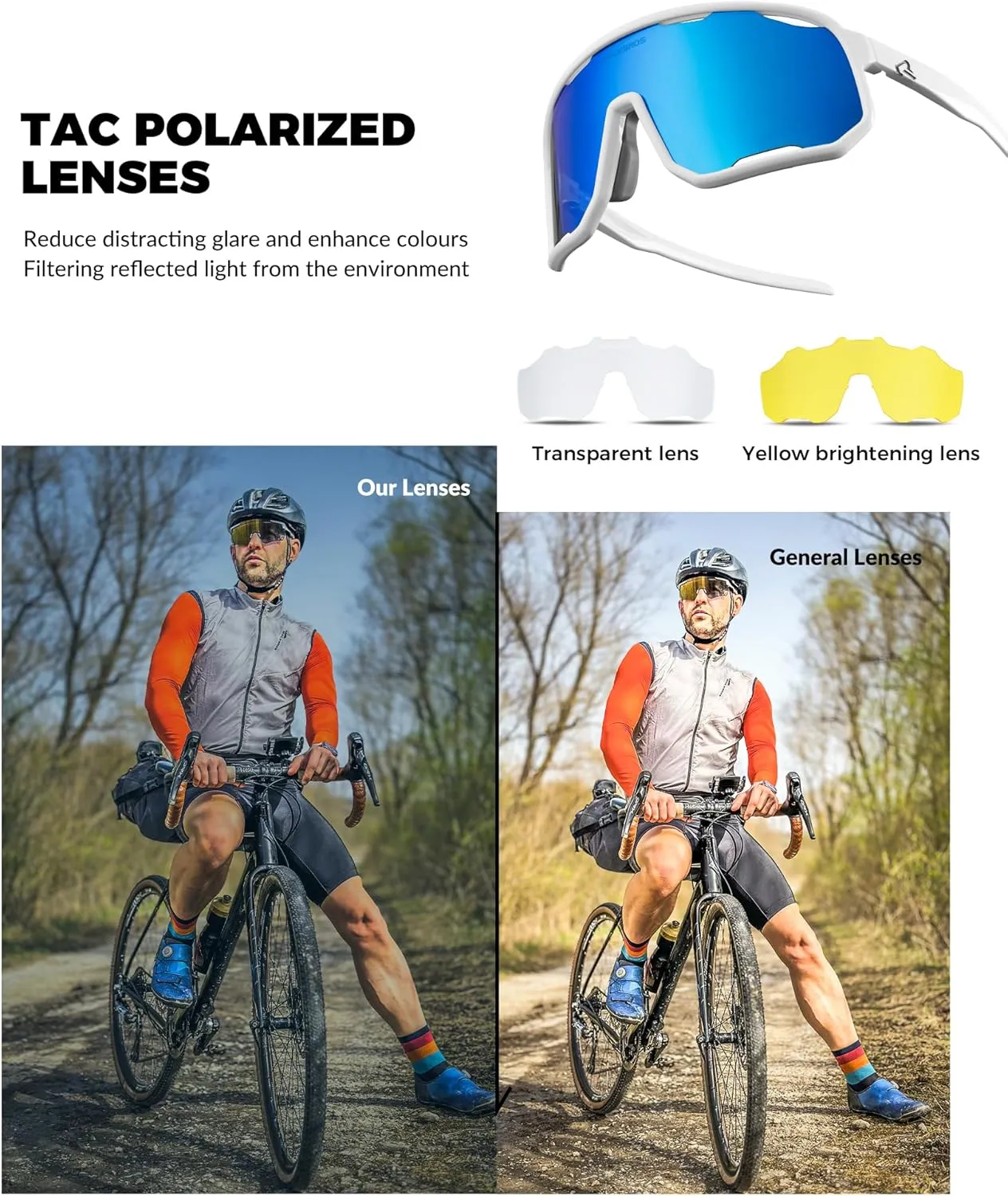 ROCKBROS Photochromic Sunglasses for Men Women,UV400 Protection Cycling Glasses,MTB Cycling Sports Sunglasses,3 Lenses