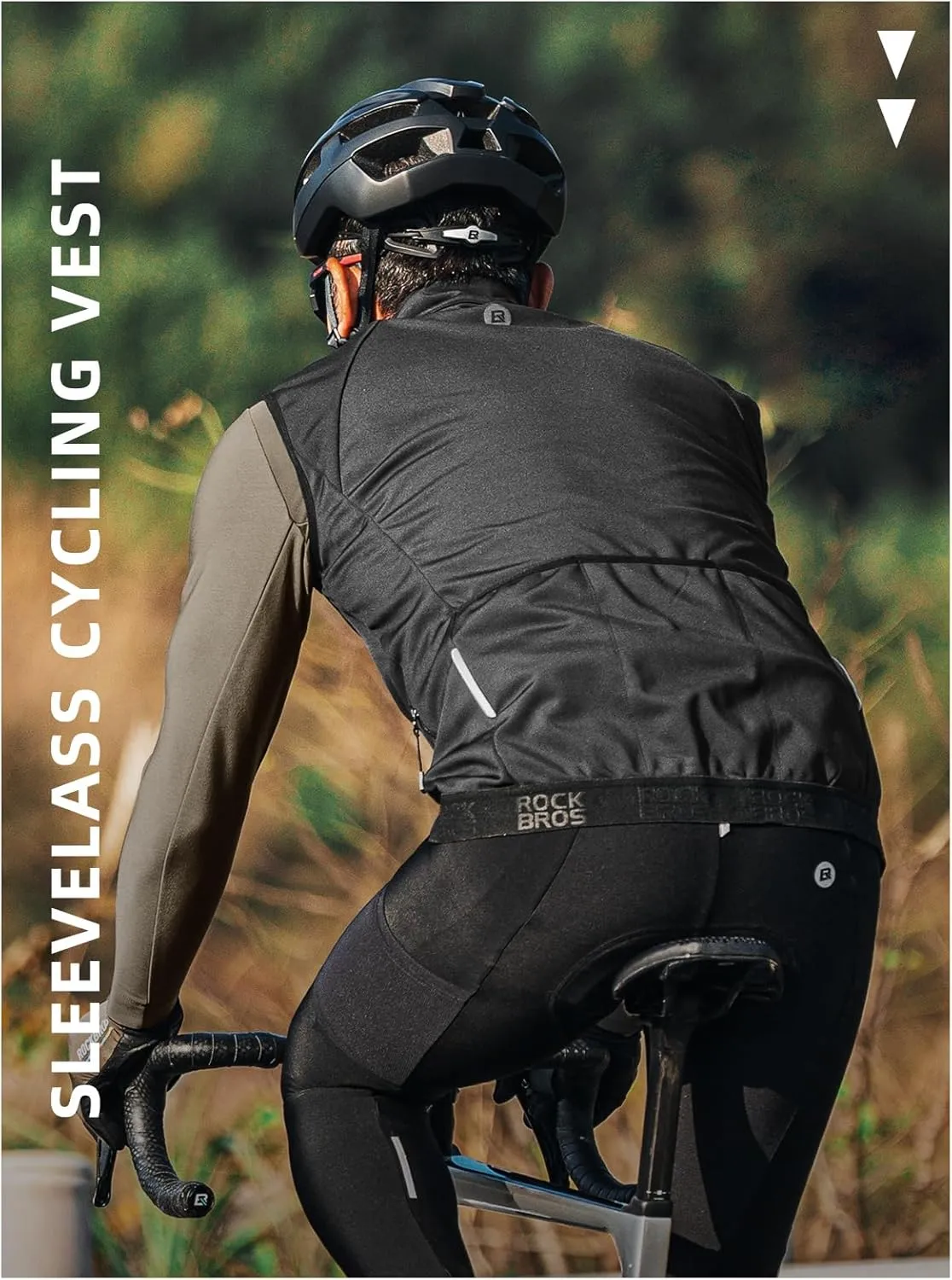 ROCKBROS Winter Cycling Vest for Men Windbreaker Sleeveless Cycling Jacket with Zipper Pockets Cycling Hiking Golf Sports