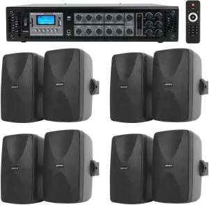 Rockville (8) 5.25" Black Commercial 70v Wall Speakers Amp for Restaurant/Office/Cafe/Bar