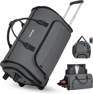 Rolling Garment Bags for Travel, 59L Rolling Duffle Bag with Wheels and Shoe Compartment for Men and Women, 3 in 1 Carry on Convertible Travel Garment Bag with Wheels, Gray