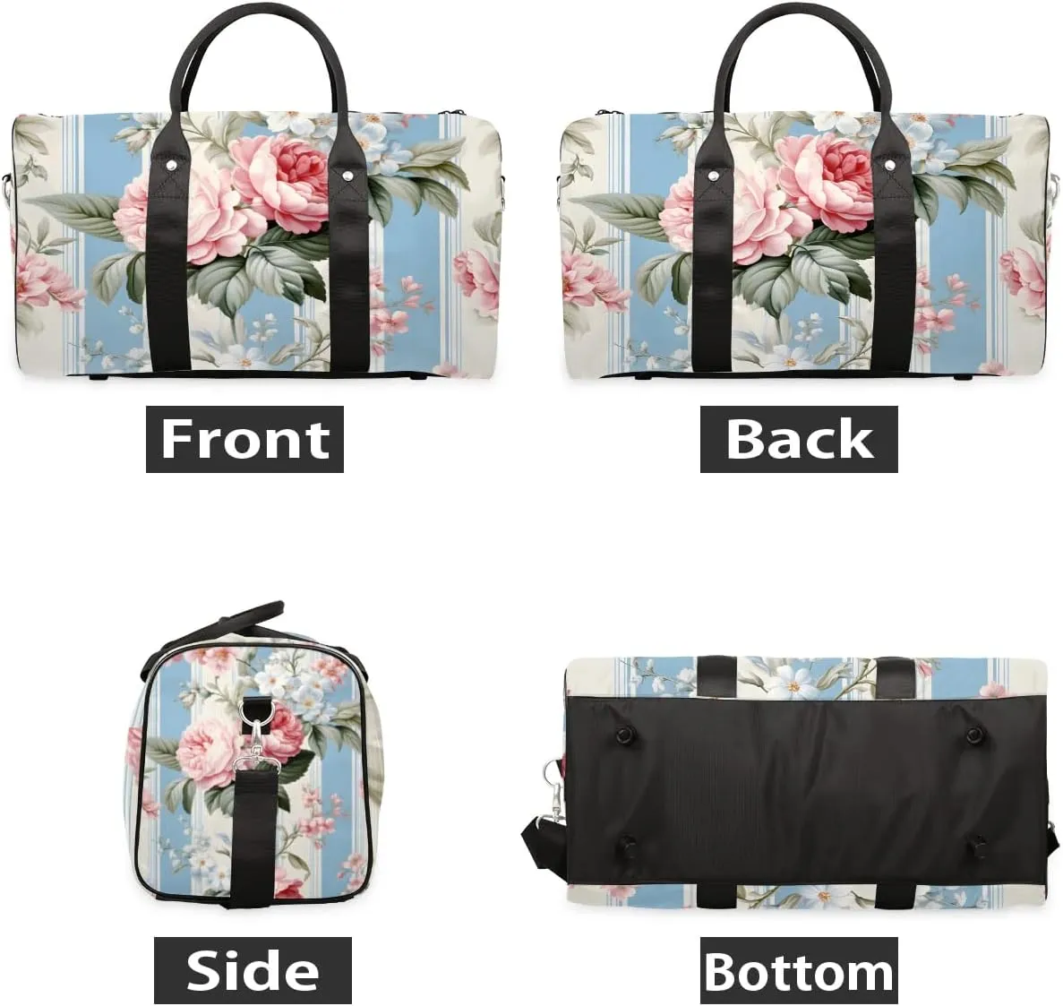 Rose Peony Floral Travel Duffel Bag for Women Men Waterproof Foldable Overnight Weekender Bag Large Capacity Sports Gym Bag