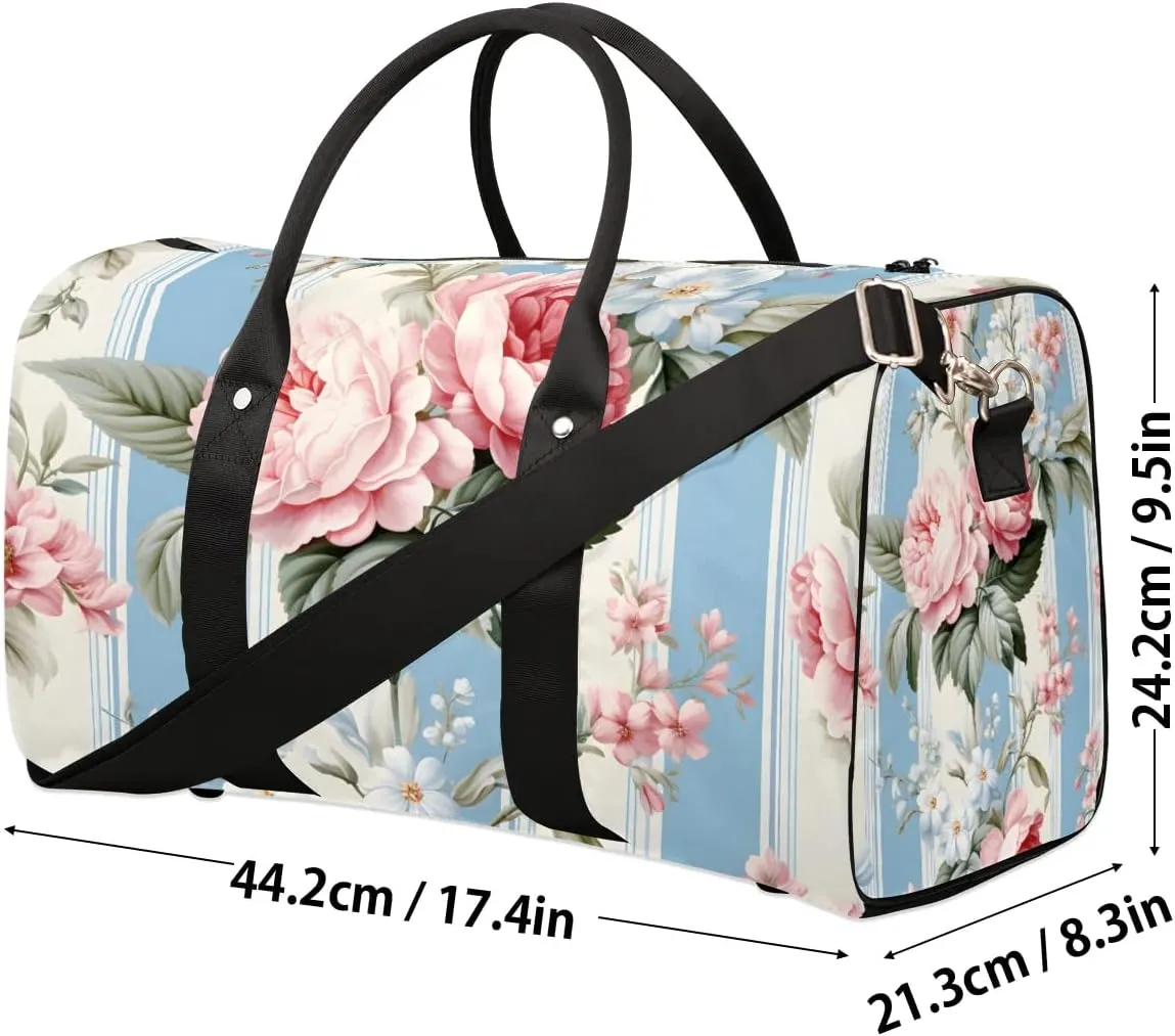 Rose Peony Floral Travel Duffel Bag for Women Men Waterproof Foldable Overnight Weekender Bag Large Capacity Sports Gym Bag