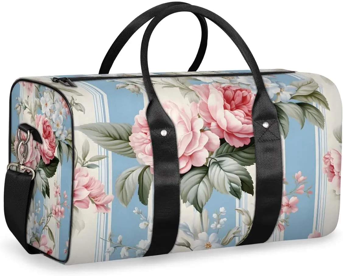 Rose Peony Floral Travel Duffel Bag for Women Men Waterproof Foldable Overnight Weekender Bag Large Capacity Sports Gym Bag
