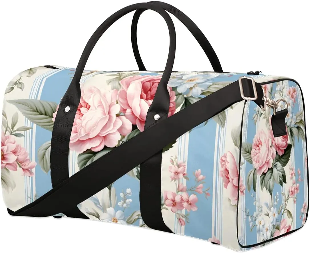Rose Peony Floral Travel Duffel Bag for Women Men Waterproof Foldable Overnight Weekender Bag Large Capacity Sports Gym Bag