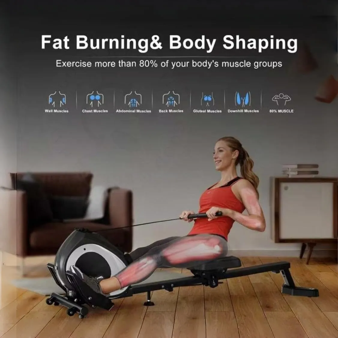 Rowing Machine for Home, Magnetic Rower Machine with Quiet Resistance, Foldable Rower for Home Use, Burn Fat & Sculpt Muscles