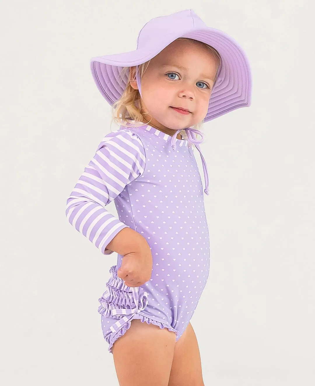 RuffleButts Baby Girls UPF 50  Sun Protection Polka Dot Long Sleeve One Piece Rash Guard Swimsuit with Zipper