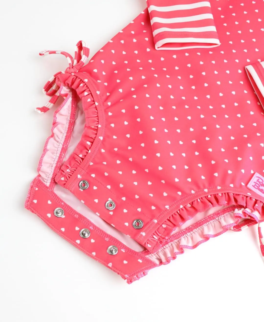 RuffleButts Baby Girls UPF 50  Sun Protection Polka Dot Long Sleeve One Piece Rash Guard Swimsuit with Zipper