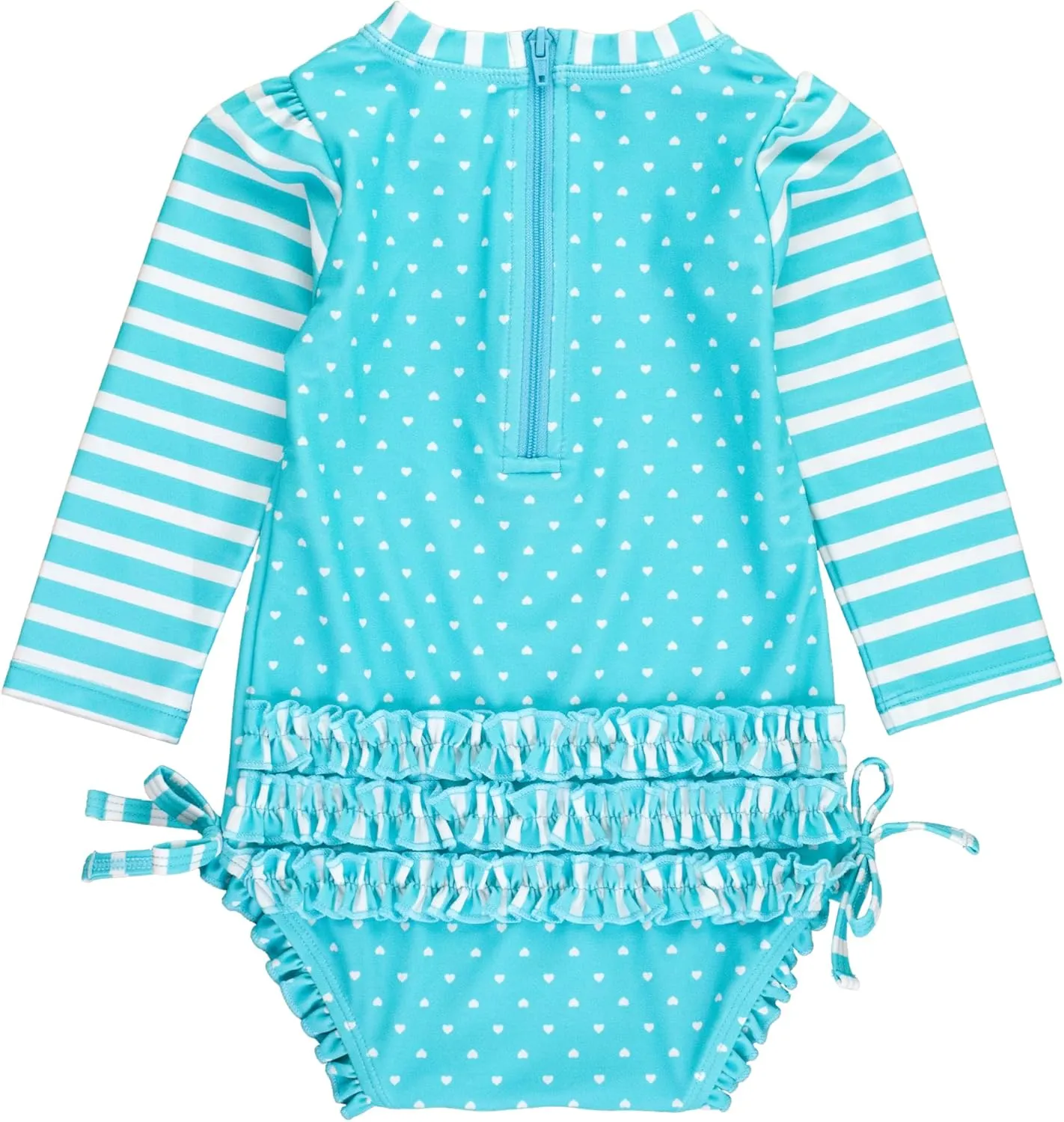 RuffleButts Baby Girls UPF 50  Sun Protection Polka Dot Long Sleeve One Piece Rash Guard Swimsuit with Zipper