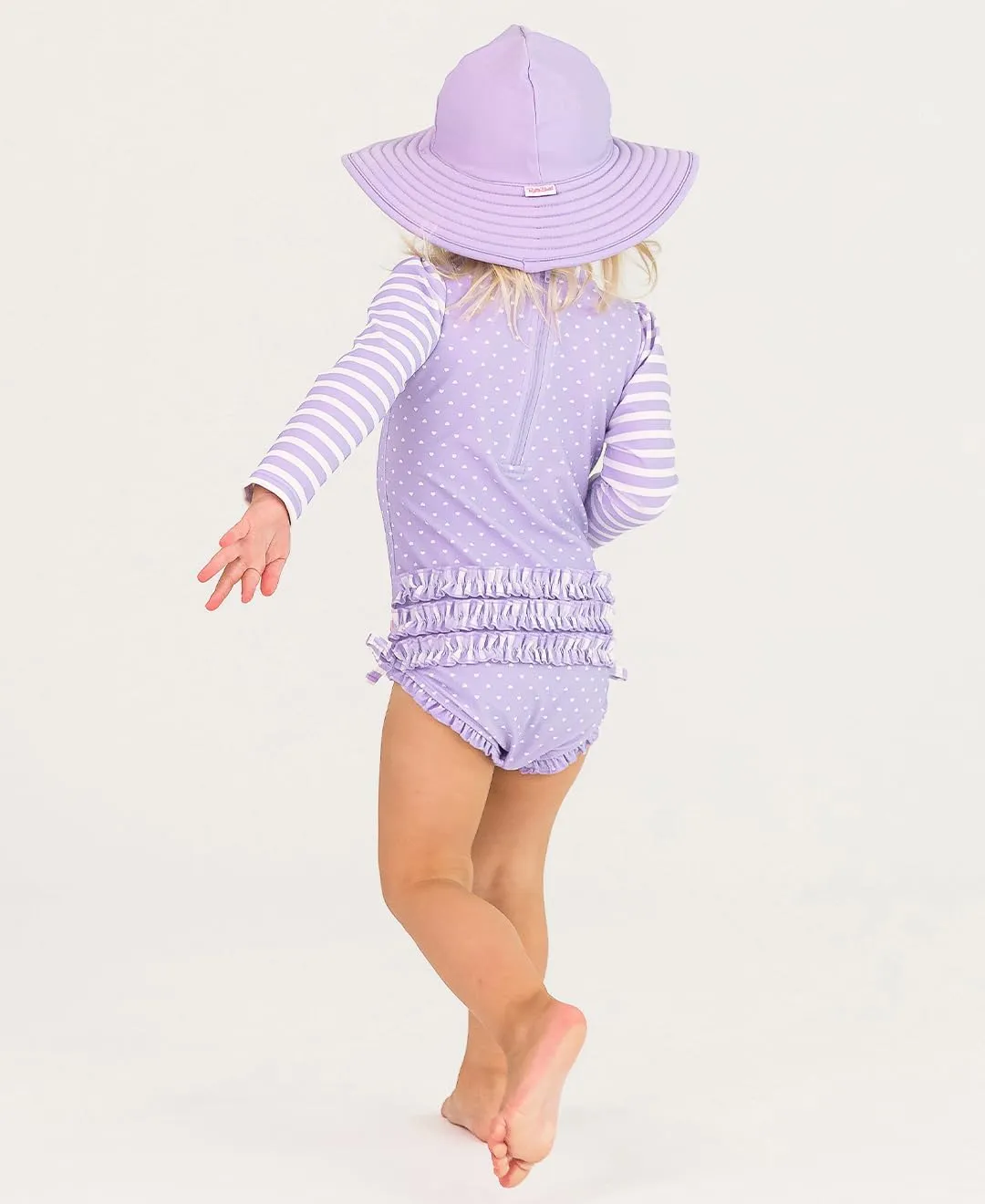 RuffleButts Baby Girls UPF 50  Sun Protection Polka Dot Long Sleeve One Piece Rash Guard Swimsuit with Zipper