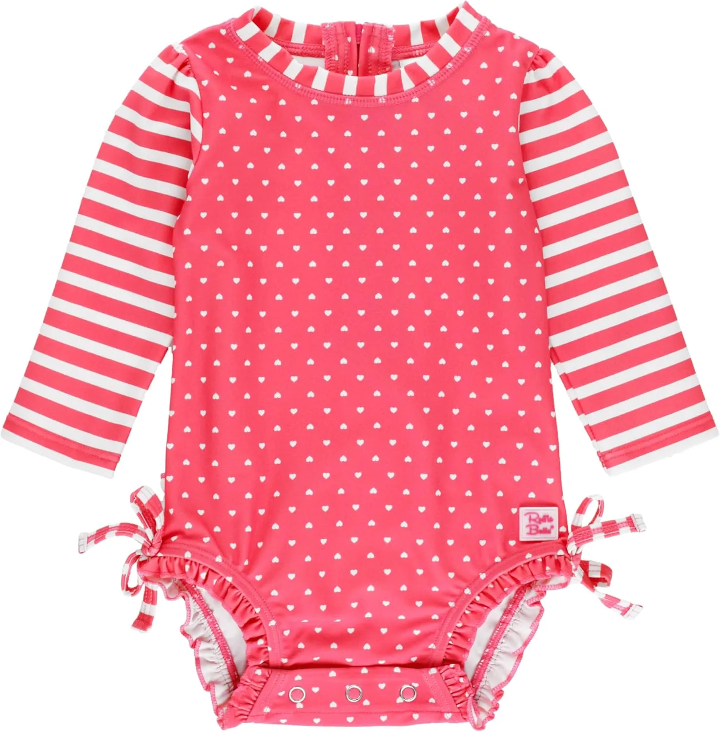 RuffleButts Baby Girls UPF 50  Sun Protection Polka Dot Long Sleeve One Piece Rash Guard Swimsuit with Zipper
