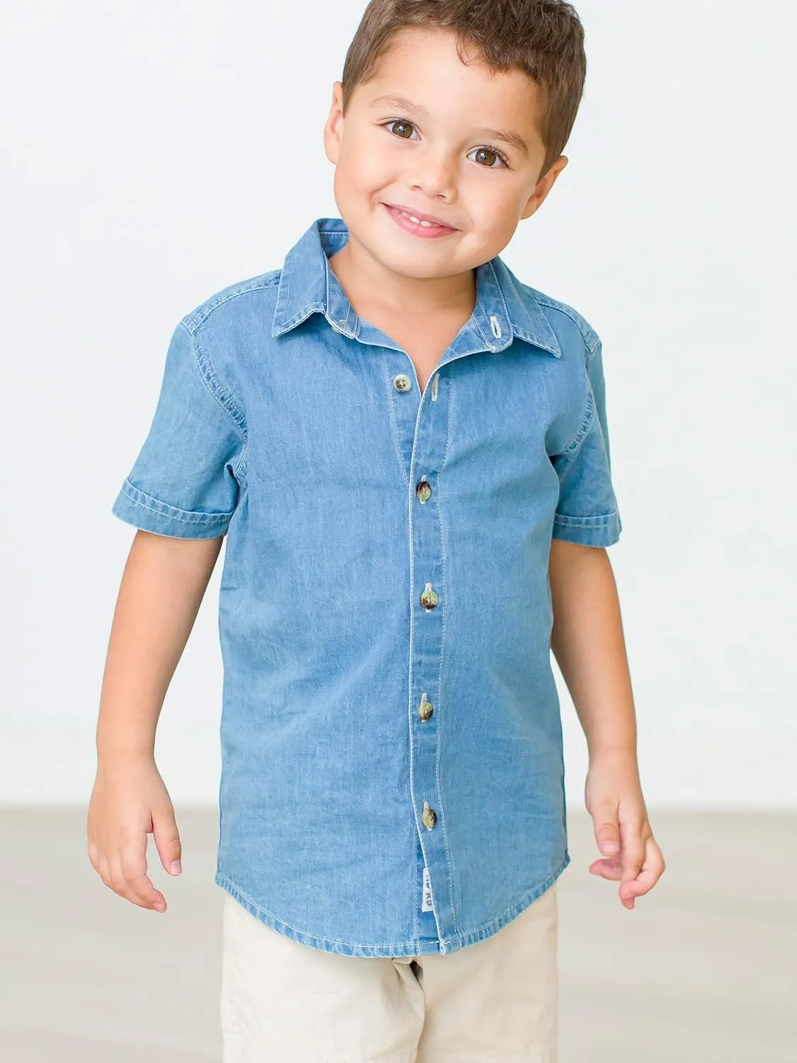 RUGGEDBUTTS® Baby/Toddler Boys Button Down Shirt with Button Tabs