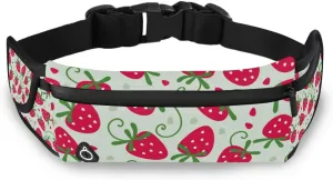 Running Belt Red Sweety Strawberry Pattern Waist Pack Fanny Runners Bag Sports Hiking Adjustable Workout Walking Fitness Exercise Gym Pouch