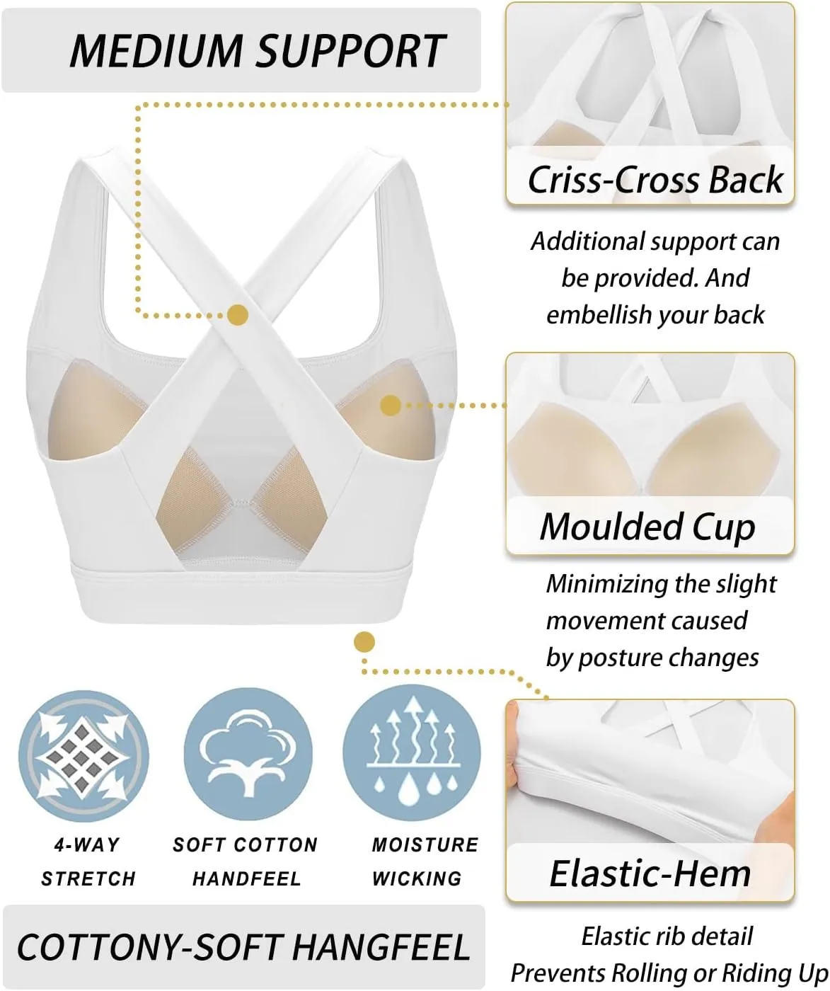 RUNNING GIRL High Impact Sports Bras for Women, High Support Running Strappy Women's Sports Bra with Sewn in Pads