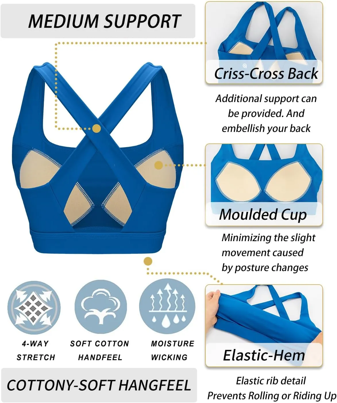 RUNNING GIRL High Impact Sports Bras for Women, High Support Running Strappy Women's Sports Bra with Sewn in Pads