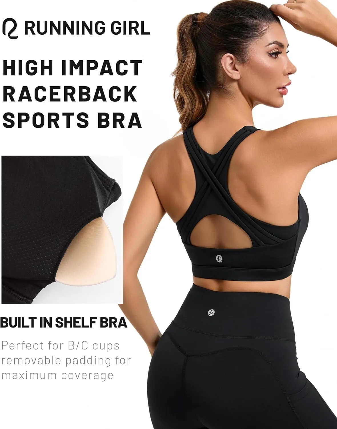 RUNNING GIRL High Impact Sports Bras for Women High Support Women’s Sports Bra Racerback Workout Running Bra