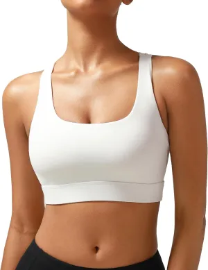 RUNNING GIRL High Impact Sports Bras for Women - Scoop Neck Strappy Sports Bra High Support Moulded Cup Workout Bra