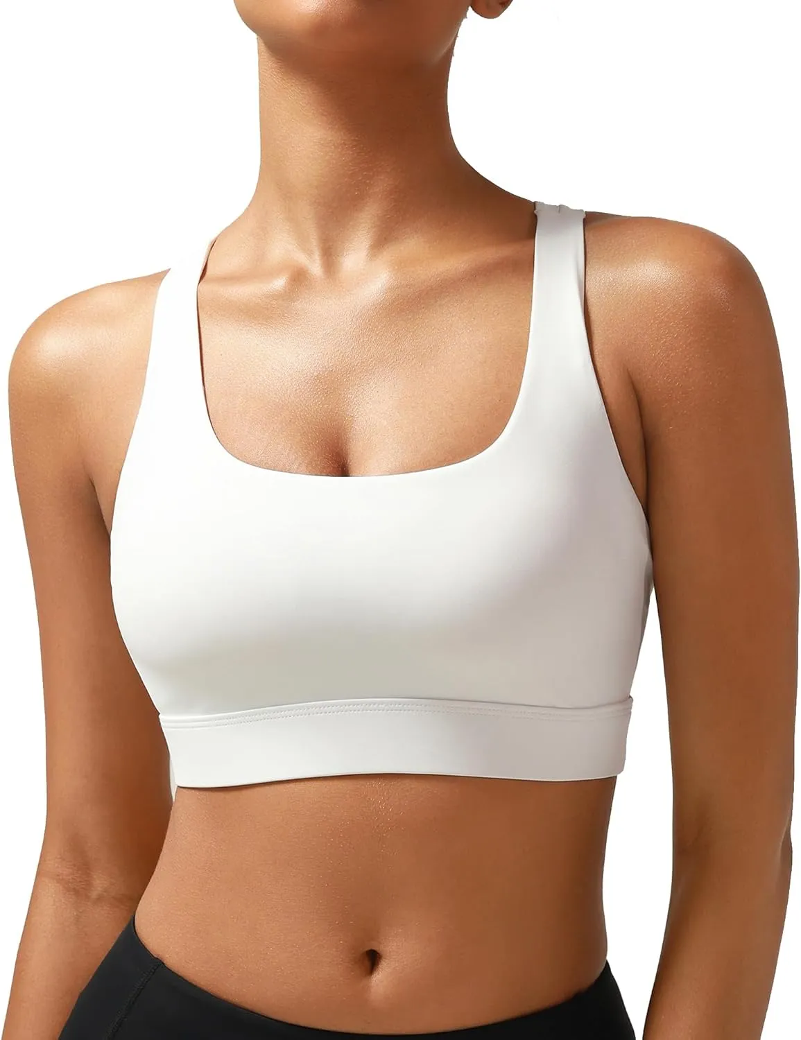 RUNNING GIRL High Impact Sports Bras for Women - Scoop Neck Strappy Sports Bra High Support Moulded Cup Workout Bra