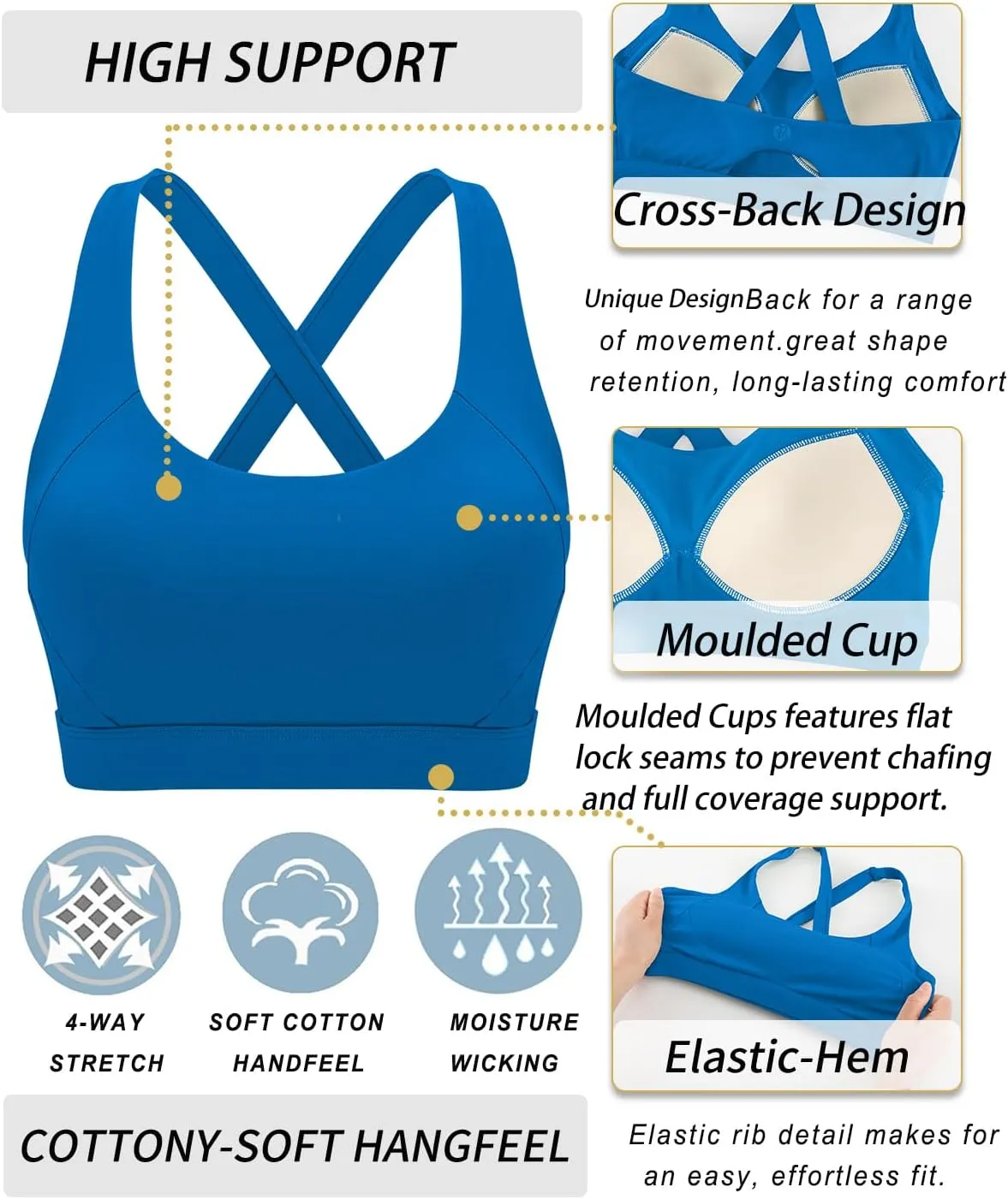 RUNNING GIRL Sports Bra for Women High Support Molded Cup Strappy Running Sports Bras Workout Sports Bra