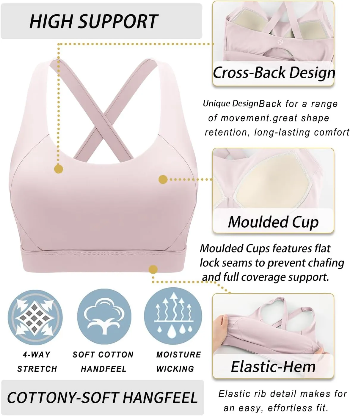 RUNNING GIRL Sports Bra for Women High Support Molded Cup Strappy Running Sports Bras Workout Sports Bra