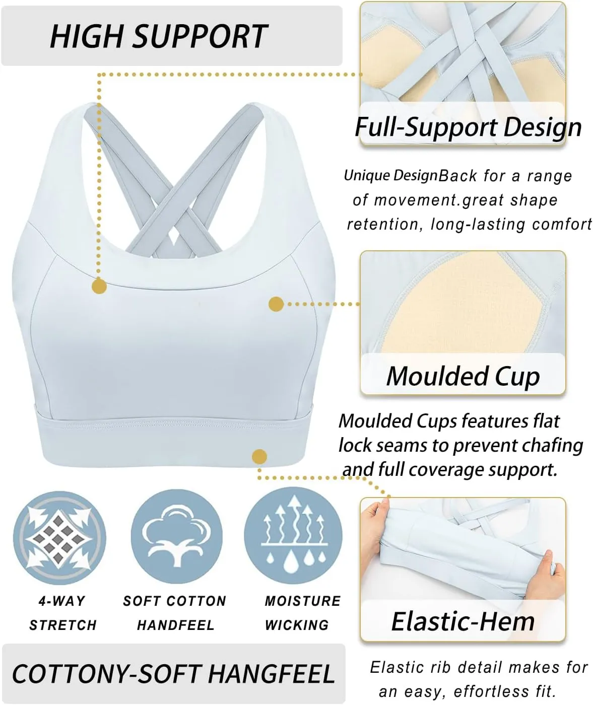 RUNNING GIRL Sports Bra for Women High Support,Molded Cup Strappy Running High Impact Sports Bras for Women