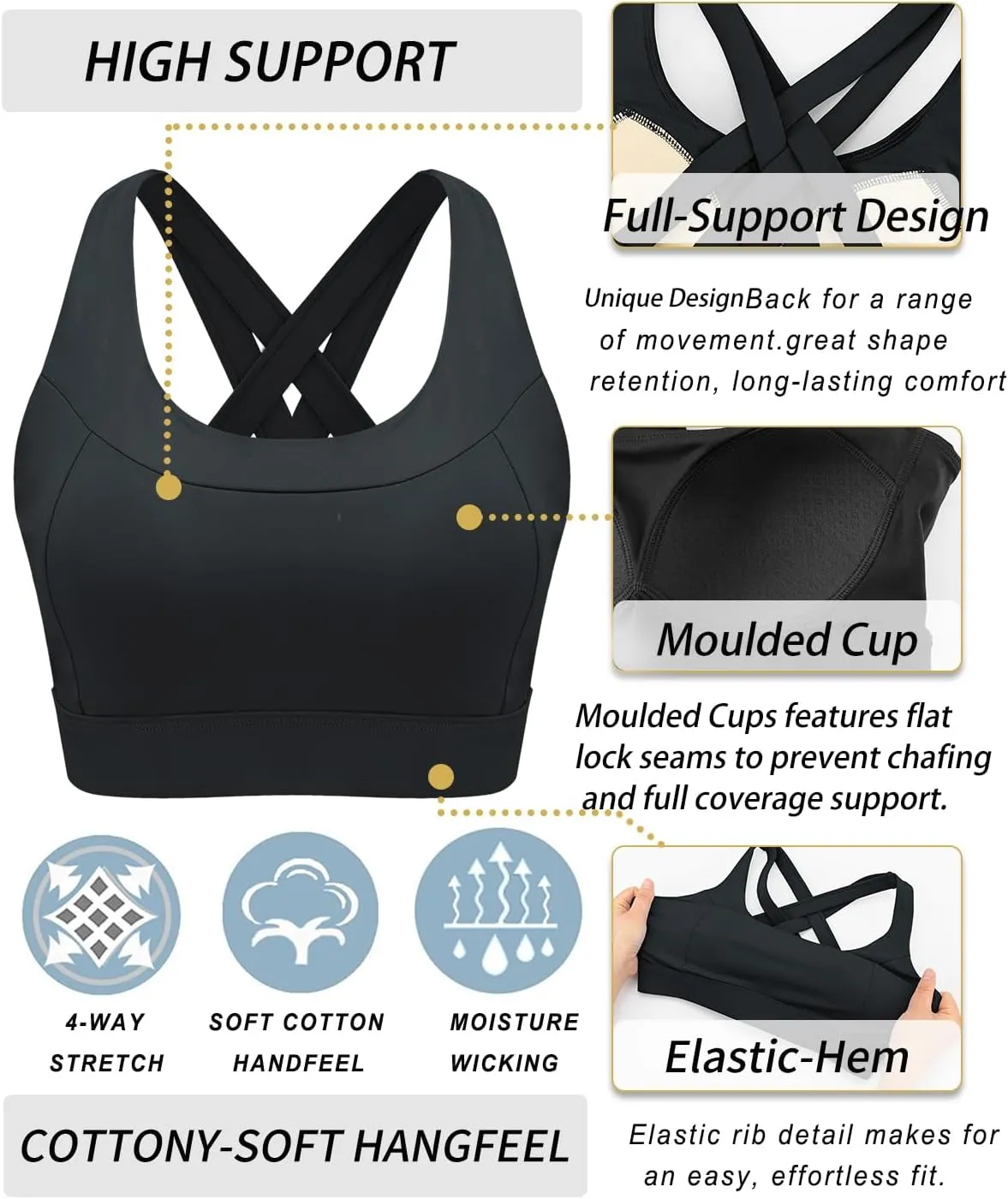 RUNNING GIRL Sports Bra for Women High Support,Molded Cup Strappy Running High Impact Sports Bras for Women
