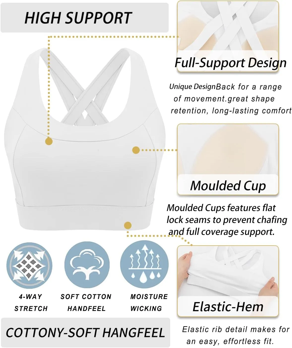 RUNNING GIRL Sports Bra for Women High Support,Molded Cup Strappy Running High Impact Sports Bras for Women
