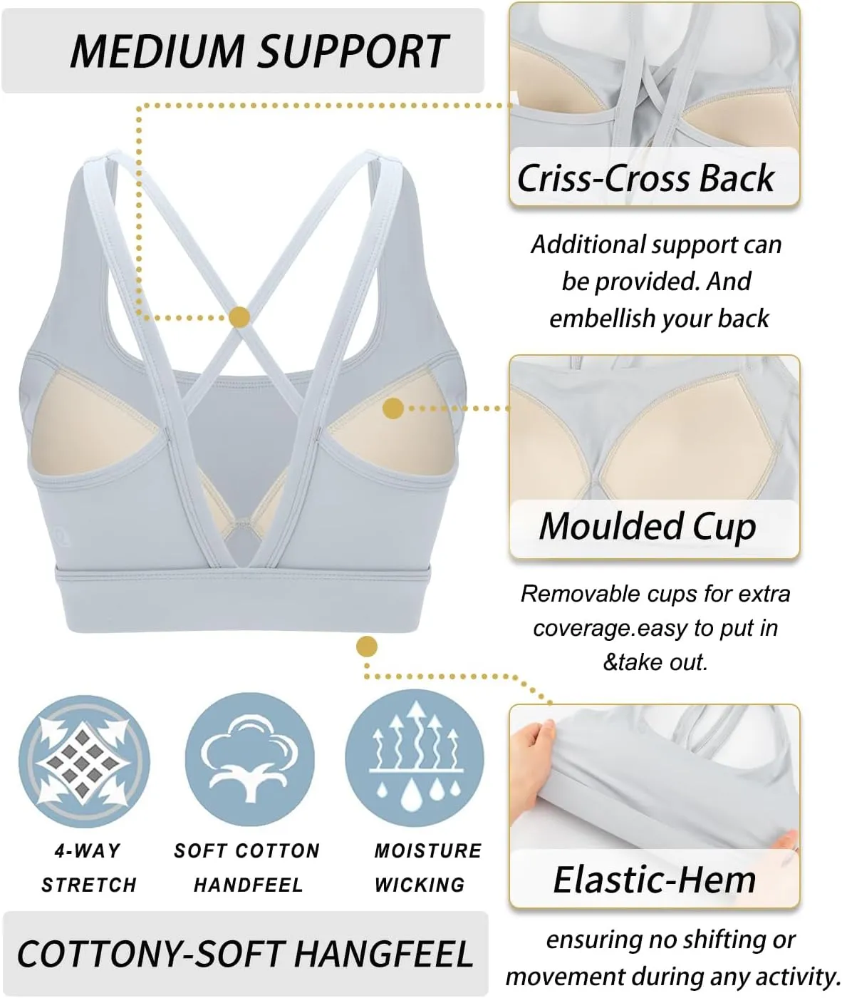 RUNNING GIRL Sports Bras for Women High Support, High Impact Strappy Sports Bra Moulded Cup Workout Bra
