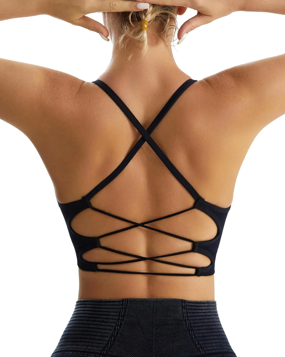 RUNNING GIRL Sports Bras for Women,Sexy Crisscross Back Seamless Padded Sports Bra Medium Support with Removable Pads