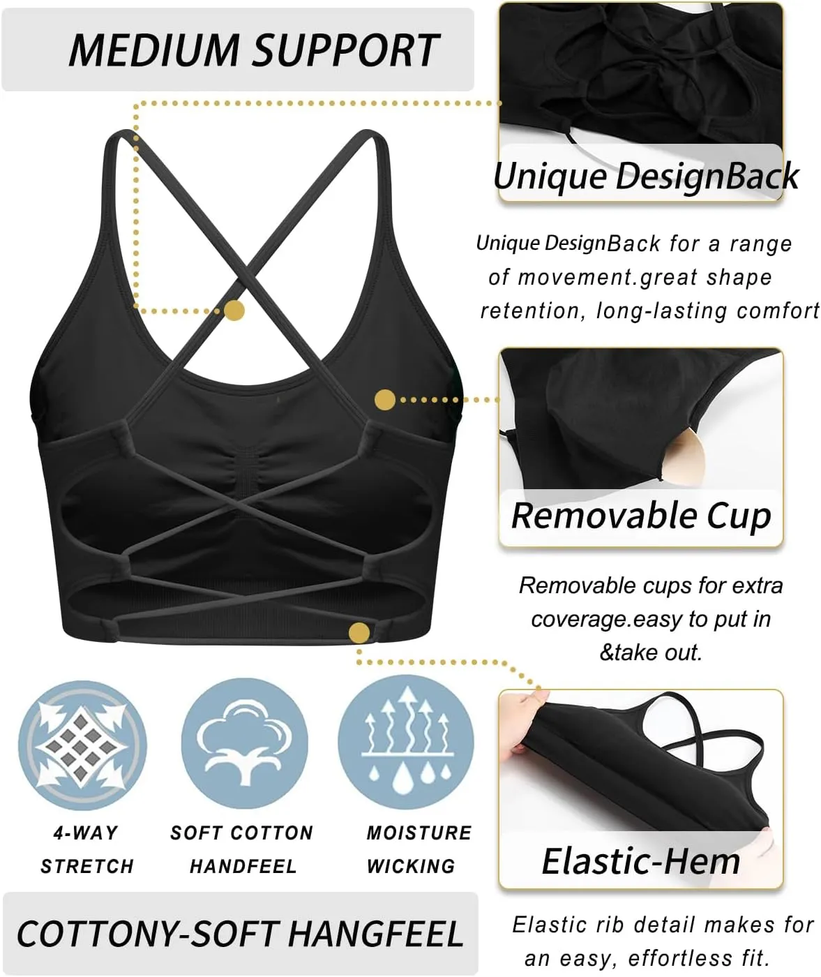 RUNNING GIRL Sports Bras for Women,Sexy Crisscross Back Seamless Padded Sports Bra Medium Support with Removable Pads