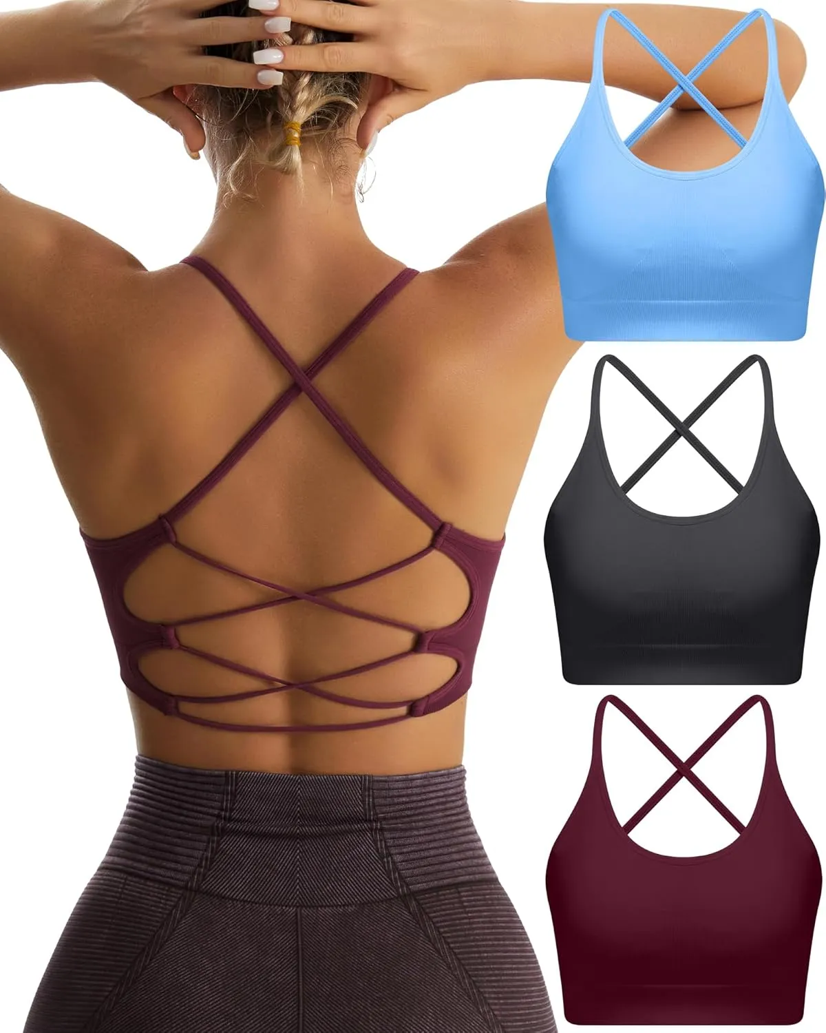 RUNNING GIRL Sports Bras for Women,Sexy Crisscross Back Seamless Padded Sports Bra Medium Support with Removable Pads