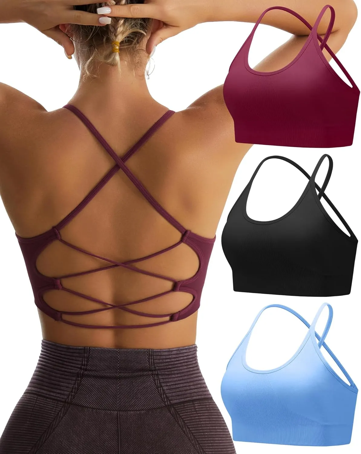 RUNNING GIRL Sports Bras for Women,Sexy Crisscross Back Seamless Padded Sports Bra Medium Support with Removable Pads