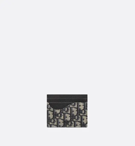 Saddle Card Holder • Black Grained Calfskin and Beige and Black Dior Oblique Jacquard