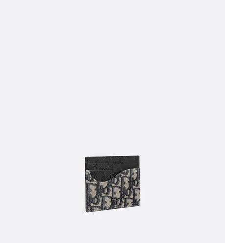 Saddle Card Holder • Black Grained Calfskin and Beige and Black Dior Oblique Jacquard