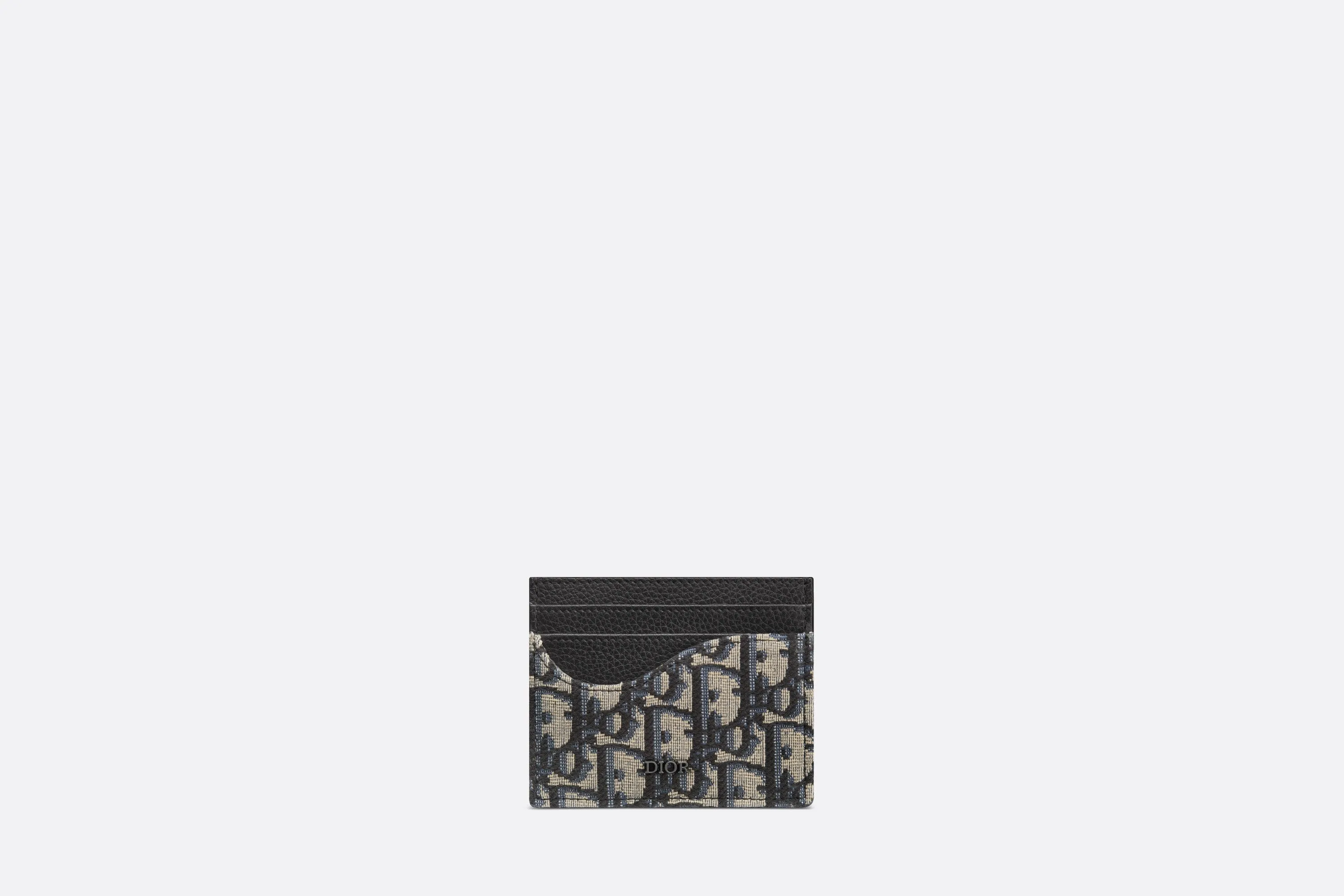 Saddle Card Holder • Black Grained Calfskin and Beige and Black Dior Oblique Jacquard
