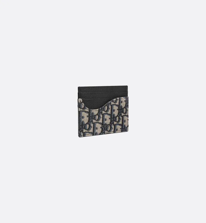 Saddle Card Holder • Black Grained Calfskin and Beige and Black Dior Oblique Jacquard