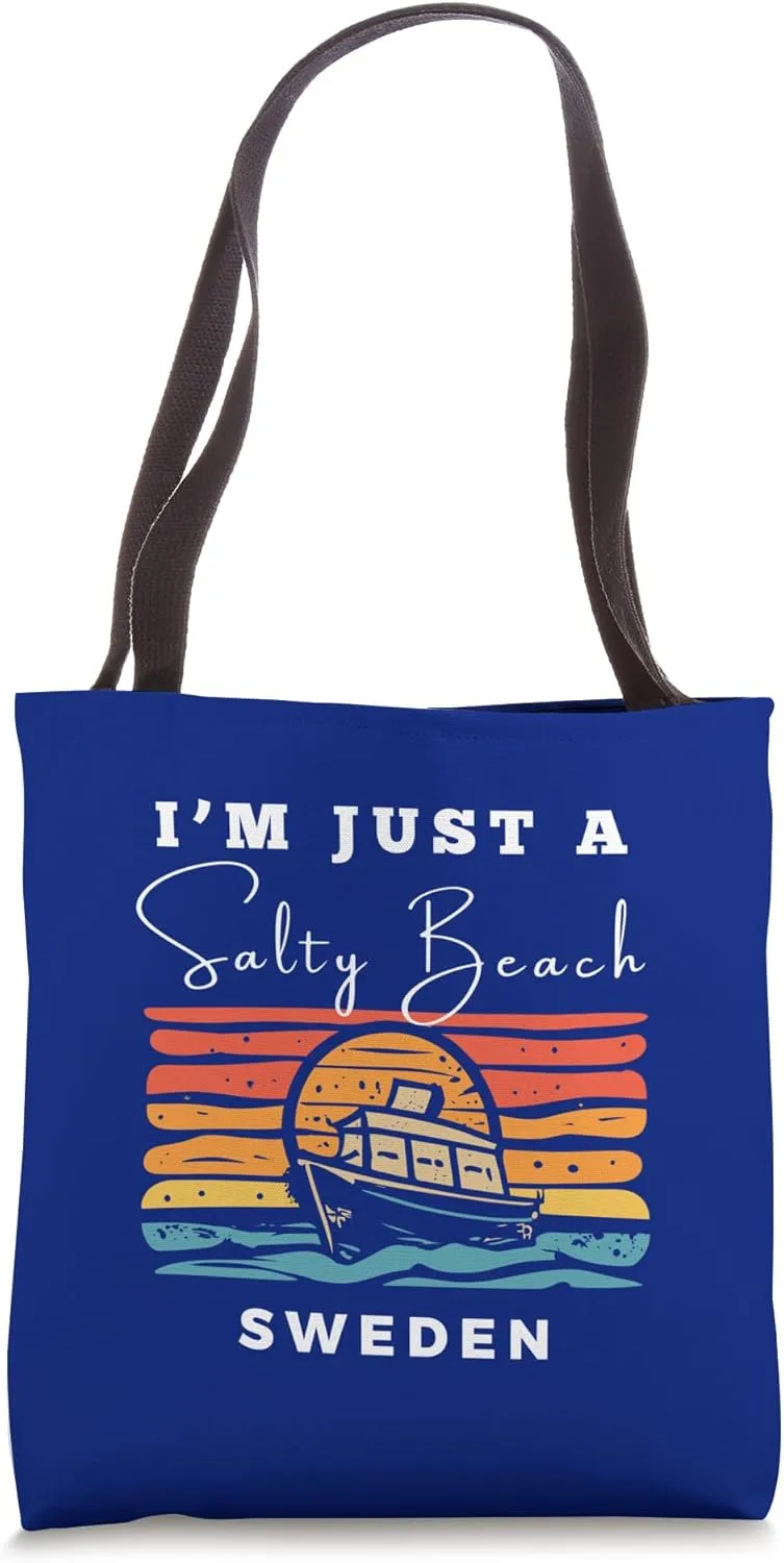 Salty Beach Sweden Travel Souvenir Sweden Tote Bag