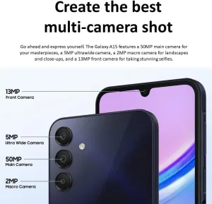 SAMSUNG Galaxy A15 5G A Series Cell Phone, AMOLED Display, Expandable Storage, Knox Security, US Version, 2024, Blue Black, 64GB, for T-Mobile only (64 GB)
