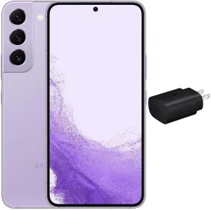 SAMSUNG Galaxy S22 5G (128GB, 8GB) 6.2'' AMOLED 2X, 50MP 4K Camera, Global Volte (Fully Unlocked for AT&T, Verizon, T-Mobile, Global) S901U1 (w/ 25W Charge Cube, Bora Purple) ) (Renewed)